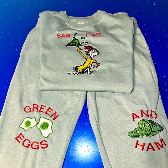 Green eggs and ham sweatsuit outfit